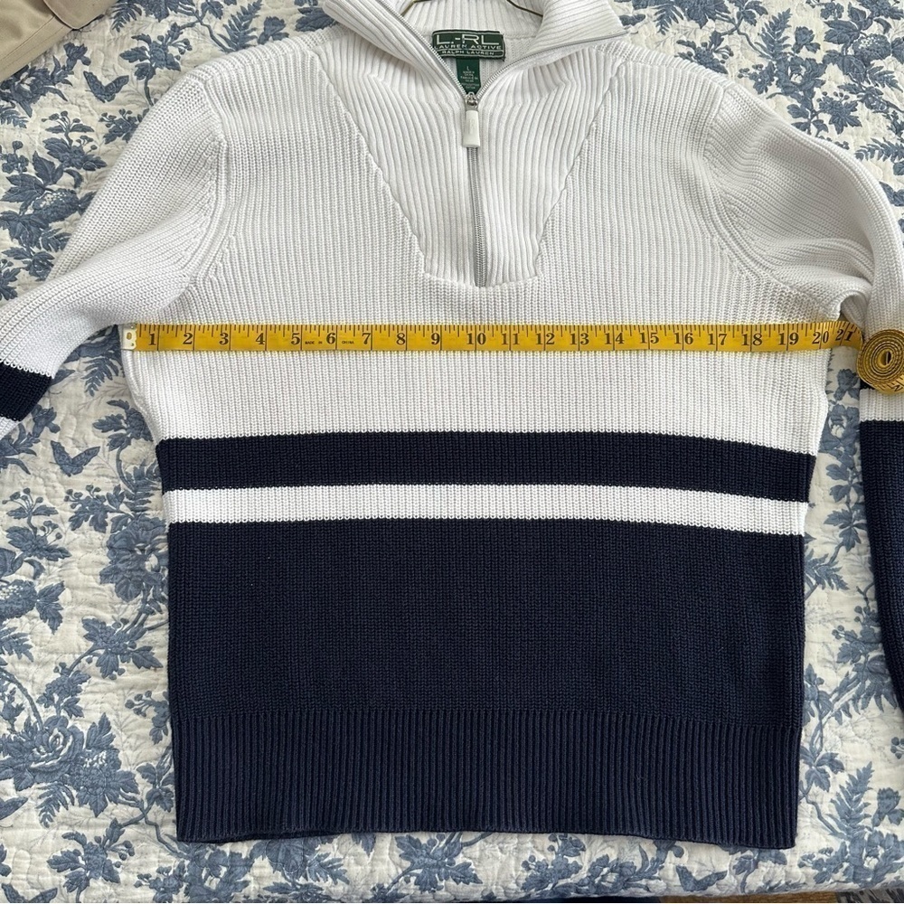 Lauren Active Ralph Lauren Sweater Ribbed Knit Nautical Navy White L - Picture 8 of 10